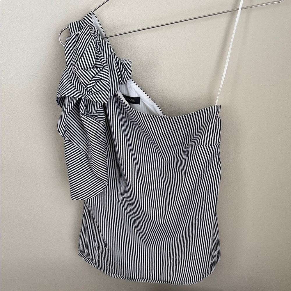 Banana Republic Black and White Striped One-Shoulder Top